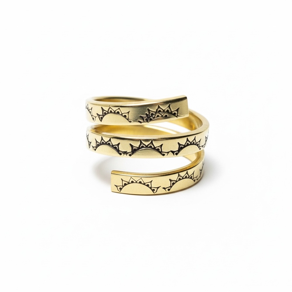 Handmade Sun‎ design gold brass adjustable wrap thumb Ring